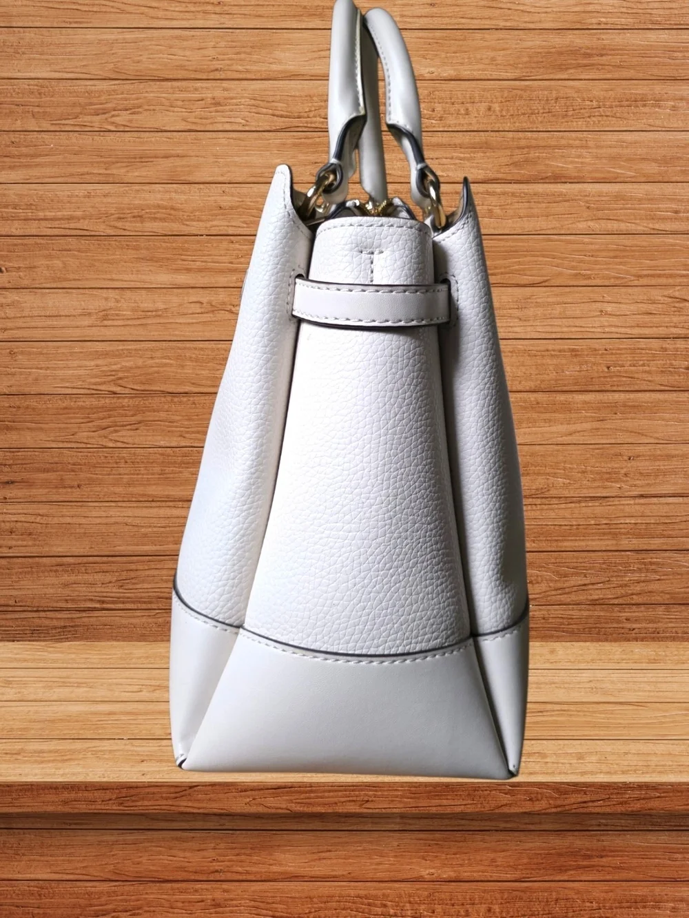 NWT Michael Kors Reed Large Belted Satchel Light Cream Leather + Dust Bag